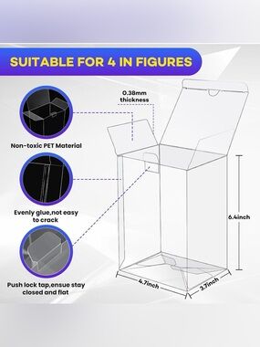 NWOT 10 pk Crystal Clear Protective Boxes with Locking Tab for 4” Funko figures